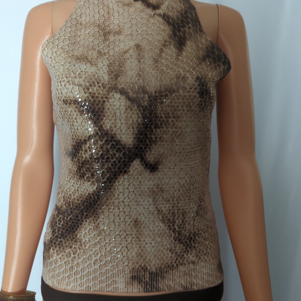 Cache Textured Brown Sleeveless Classy Top